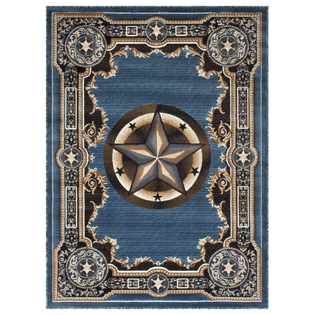 Allstar Western Area Rug Texas Star design, Blue, 2x3