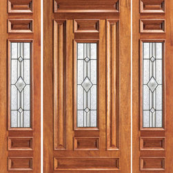 Prehung Mahogany Center Lite Exterior Two Sidelites Door - Front Doors
