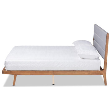 Modern and Contemporary Grey Fabric Upholestred Wood King Size Platform Bed