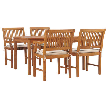 5 Piece Teak Wood Bermuda 55" Rectangular Bistro Dining Set with 4 Arm Chairs