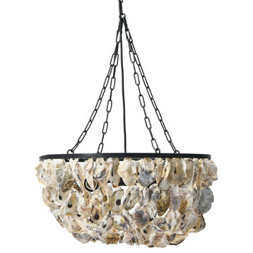 2-Light Round Oyster Shell Chandelier, Two Tier