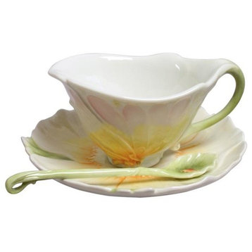 Butterfly Wing and Poppy Coffee Cup Set With Spoon, Home Accent, Fine Porcelain