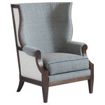 Lexington - Merced Chair - The direction of high-end interior design continues to take on a more casual aesthetic - particularly the traditional category. The look has evolved to incorporate clean architectural lines, transitional styling, statement hardware and an emphasis on comfortable seating. Silverado features classic styling that puts a current touch on traditional design. The collection is crafted from walnut veneers and mahogany solids in a rich walnut finish. Hand-wrought metal bases, in a maritime brass finish, reflect the work of an artisan's hand, and select items hint of the exotic, with tiger-brown travertine tops.