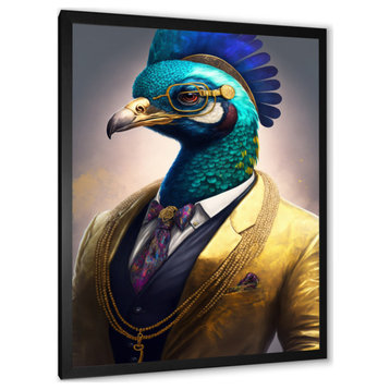Peacock Gangster In NYC I Framed Print, 12x20, Black