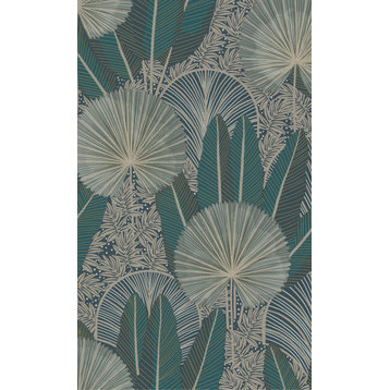Metallic Leaf Tropical Wallpaper, Teal, Double Roll