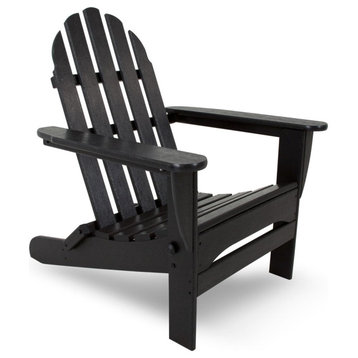 Traditional Adirondack Chair, Foldable Design With Slatted Contoured Seat, Black
