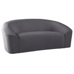Meridian Furniture - Riley Velvet Upholstered Rounded Loveseat, Gray - Go for easy, breezy style with this lovely Riley velvet love seat. The sleek grey velvet is a showstopper in the living room, den, or great room, adding a casual yet modern vibe wherever you choose to use it. The velvet material feels soft and welcoming to the touch, ensuring that your leisure time is well spent in cloud-like comfort. Pair it with other items in the Riley collection, or use it on its own as a standalone piece.