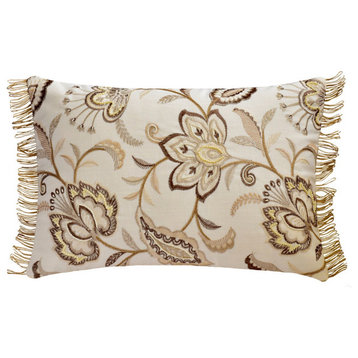 Beige Linen 12"x18" Lumbar Pillow Cover Pearl, Embroidery and Lace Pearla