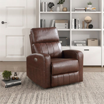 Pemberly Row Contemporary Faux Leather Power Lift Chair in Brown