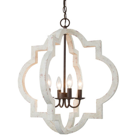 LNC Wood Farmhouse Rustic Lantern Chandeliers, Weathered White, 4 Lights