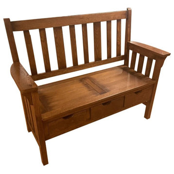 Mission 3 Drawer Entry Way Bench / Settee - Walnut