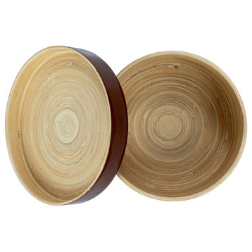 Round Lacquered Bamboo Container With Lid, Caramel Brown