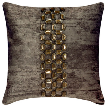 Grey Suede Smoke Crystals and Textured 22"x22" Pillow Cover Crystal NightFall