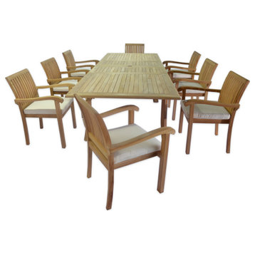 11-Piece Outdoor Teak Dining Set: 117" Rectangle Table, 10 Nain Stacking Chairs
