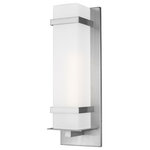 Generation Lighting Collection - Alban Large 1-Light Outdoor Wall Lantern, Satin Aluminum - The Sea Gull Lighting Alban one light outdoor wall fixture in satin aluminum enhances the beauty of your property, makes your home safer and more secure, and increases the number of pleasurable hours you spend outdoors. Alban has modern charm with a minimalist twist. Etched Opal Glass shades bring simplicity to any outdoor living space - whether it be a covered porch, deck, patio or walkway. This Modern outdoor wall fixture features a sturdy cast aluminum construction, two finish options and Opal Etched cylindrical or square glass shades.