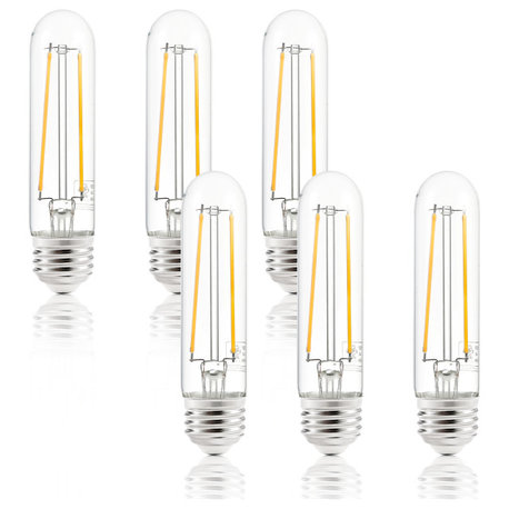 Set of 6, Elisa T10, 4.9" Clear LED Filament Light Bulbs