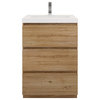 Moa Bathroom Vanity With 3 Drawers and Acrylic Sink, Natural Oak, 24"