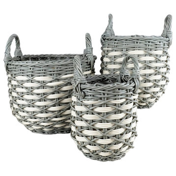 DTY Signature Wicker Baskets, Gray & White, 12.6 in 15 in & 17.7 in