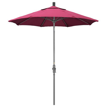 7.5' Grey Collar Tilt Crank Aluminum Umbrella, Hot Pink Sunbrella