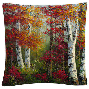 Indian Summer' Autumn Birch Trees By Masters Fine Art Decorative Throw Pillow
