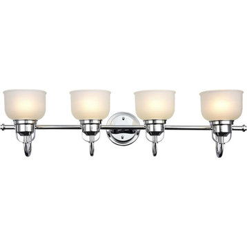 CHLOE Lucie Industrial 4 Light Chrome Bath Vanity Wall Fixture Frosted Glass 34"