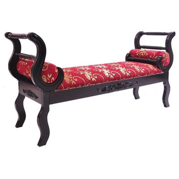 Asuka Espresso Upholstered Indoor Bench, Multicolored, Red Rose