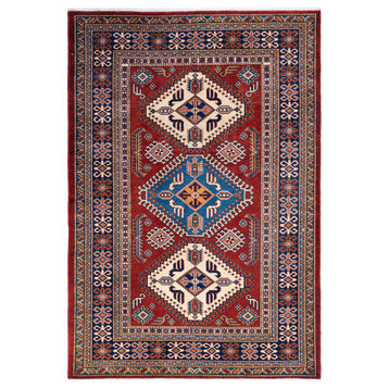 Tribal, One-of-a-Kind Hand-Knotted Area Rug Orange, 4'4"x6'3"