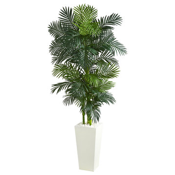 Golden Cane Palm Artificial Tree in White Tower Planter