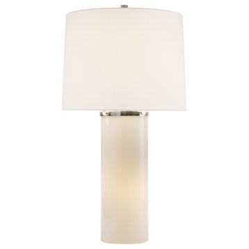 Moon Glow Table Lamp in White Glass with Linen Shade