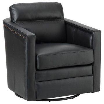 Marion 28.74" Wide Genuine Leather Swivel Chair, Black