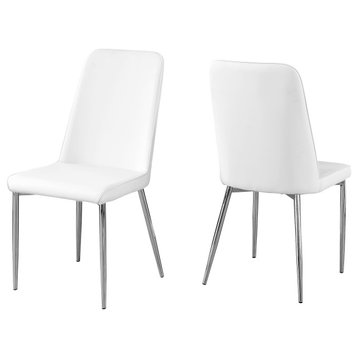 Dining Chair, Set Of 2, Side, Upholstered, Pu Leather Look, Metal, White, Chrome