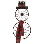 Glitzhome,LLC - 36"H Metal Wheel Snowman Yard Stake Decor - This snowman decor is one member of our Christmas collection. Durable wheels snowman gives instant holiday ambiance to your garden. Unique design of hat and scarf will make your metal snowman a special one. Metal bike wheels form that the snowman body tenders artistic touch to your wall or yard. Suitable for both wall and yard decor. Multi-functionality brings possibilities!