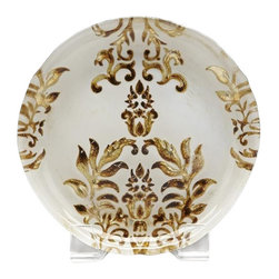 belle & June - Damask Canape Plate Ivory and Gold-Set of 4 - Salad And Dessert Plates