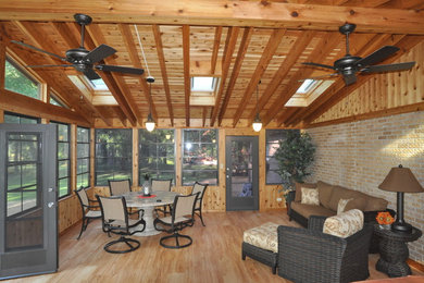Example of a large beach style home design design in Chicago
