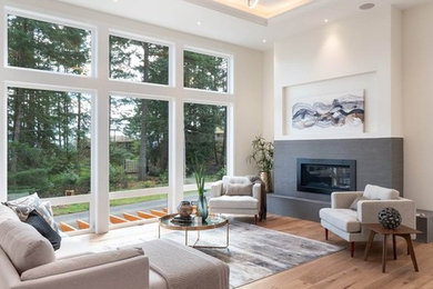 Example of a large trendy open concept living room design in Vancouver