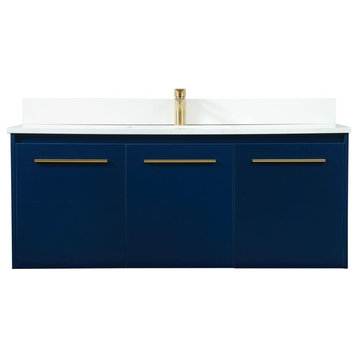 Elegant VF44548MBL-BS 48" Single Bathroom Vanity, Blue With Backsplash