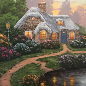 English Cottages Mural, hand painted in a foyer by Tom Taylor of Mural Art LLC