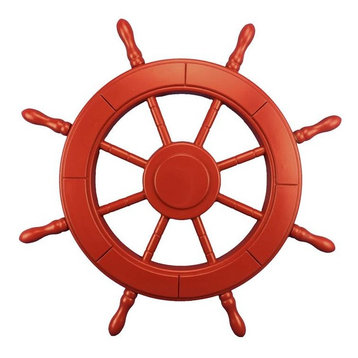 Red Decorative Ship Wheel 24'', Wooden Ships Wheel, Boat Steering Wheel Decor