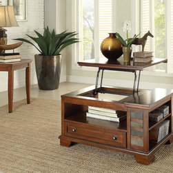 3523-30 BARNETT BROWN WOOD LIFT TOP COFFEE COCKTAIL TABLE DRAWERS - Coffee Tables