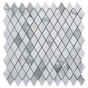 Statuary White Marble 1x1-7/8 Rhomboid Diamond Mosaic Tile Honed, 1 sheet