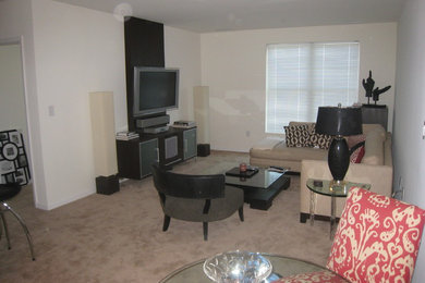 Example of a trendy living room design in Boston