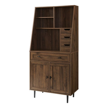 64" Engineered Wood Storage Desk & Hutch with Keyboard Drawer - Dark Walnut