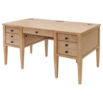 Pemberly Row Modern Wood Half Pedestal Desk Wood Fully Assembled Light Brown