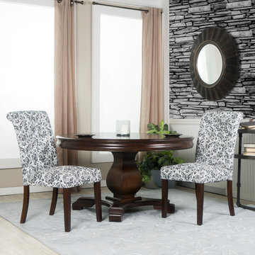 Crawford & Burke Set of Two White and Black Linen Tufted Parsons Chairs