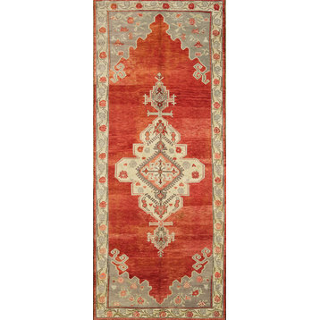 One-of-a-Kind Hand Knotted  4'10"x11'10" Red/Teal Oriental Area Rugby Loloi