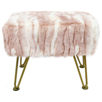Soft Faux Fur Ottoman Fuzzy Entryway Bench Seat, Pink, 19"x13"x17"
