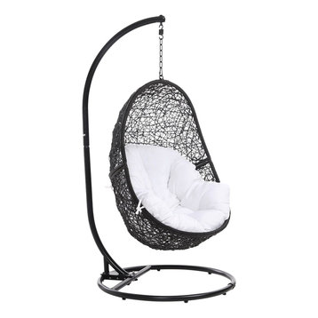 Modern Outdoor Patio Reef Swing Chair with Stand - Black Basket White Cushion