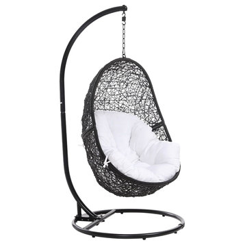 Modern Outdoor Reef Swing Chair with Stand - Black Basket with White Cushion