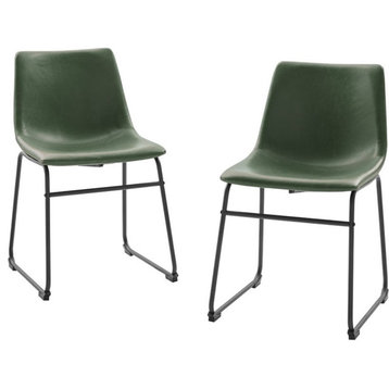18” Contemporary Metal-Leg Faux Leather Dining Chair, Set of 2 – Green