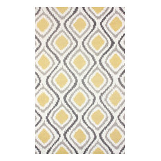 Hand Hooked Contemporary Ikat Trellis Rug, Sunflower, 7'6"x9'6"